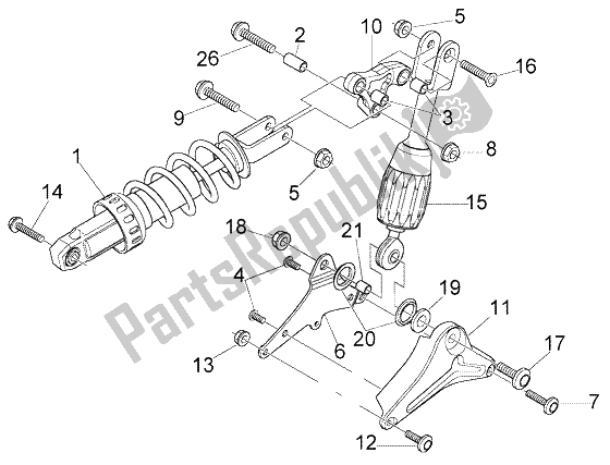 All parts for the Rear Damper of the Gilera Nexus 500 1998