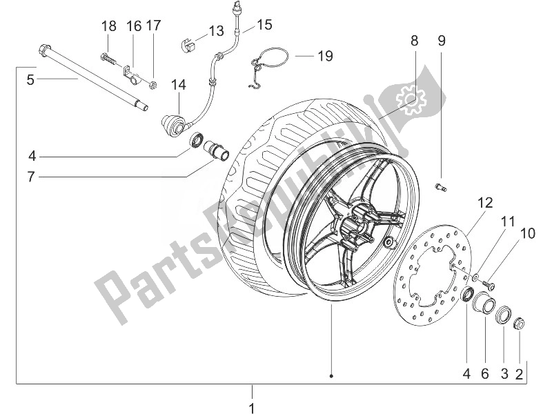 All parts for the Front Wheel of the Gilera Runner 125 VX 4T 2005