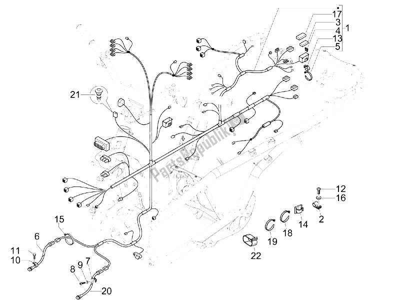 Alle onderdelen voor de Hoofdkabelboom van de Gilera Fuoco 500 E3 2007