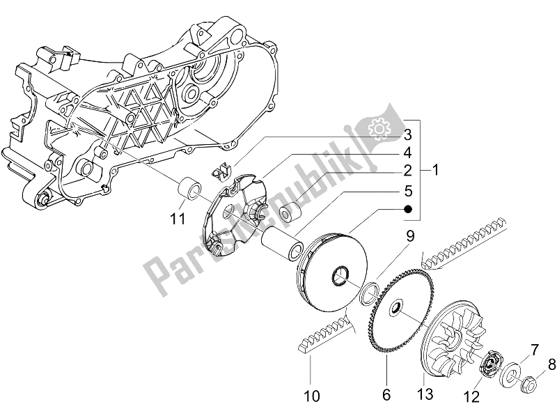 All parts for the Driving Pulley of the Gilera Runner 50 Pure JET SC UK 2005