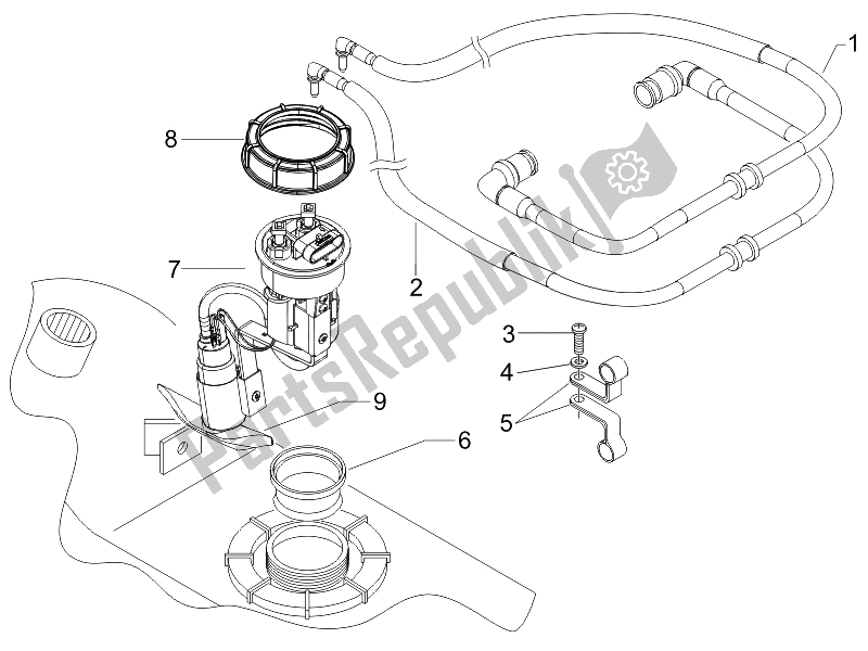 All parts for the Supply System of the Gilera Nexus 500 E3 2009