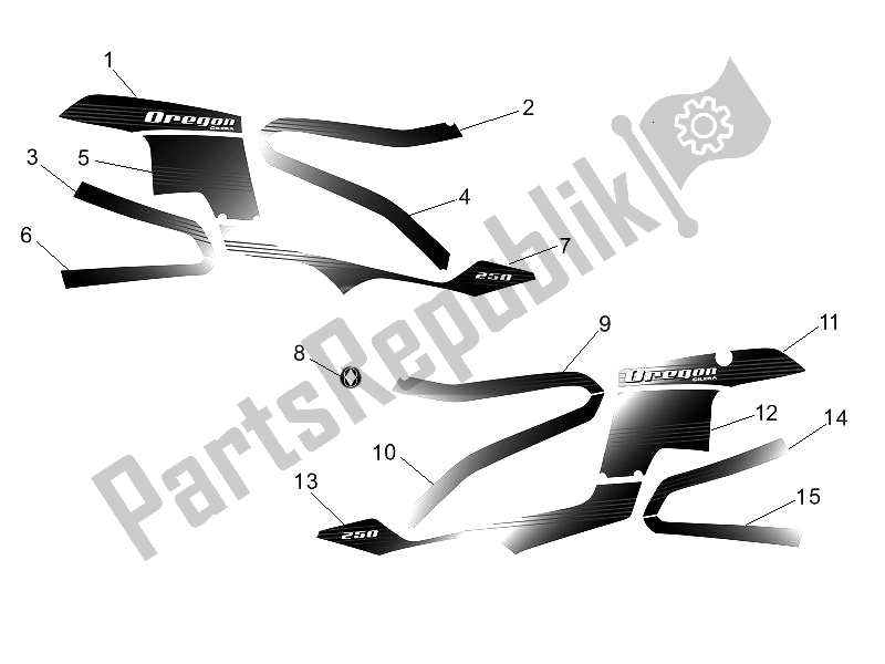 Todas as partes de Placas - Emblemas do Gilera Oregon 250 CC 2007