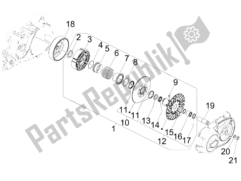 All parts for the Driven Pulley of the Gilera GP 800 2009