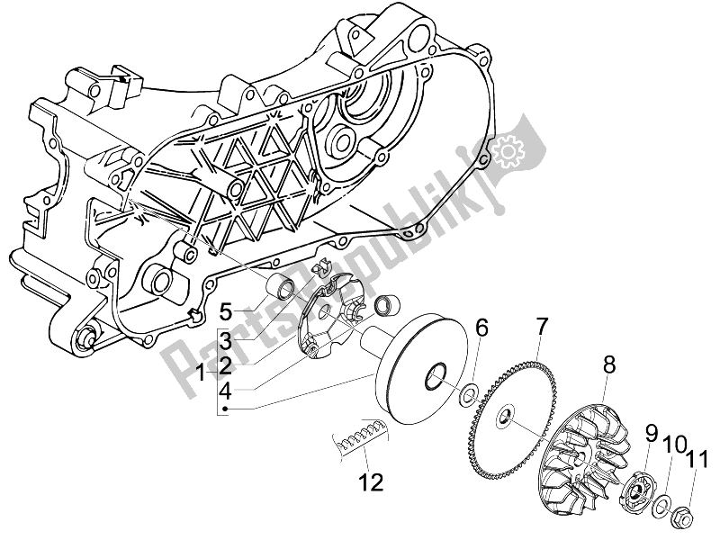 Alle onderdelen voor de Aandrijfpoelie van de Gilera Stalker Naked 50 2008