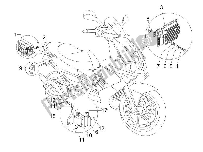 All parts for the Voltage Regulators - Electronic Control Units (ecu) - H. T. Coil of the Gilera Runner 50 Pure JET Race 2005