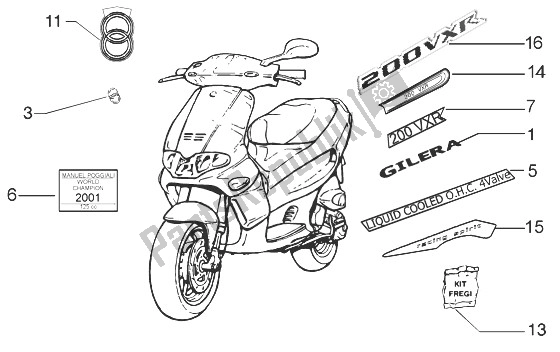 Alle onderdelen voor de Emblemen van de Gilera Runner 200 VXR 4T 1998