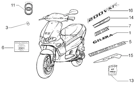 Alle onderdelen voor de Emblemen van de Gilera Runner 200 VXR 4T 1998