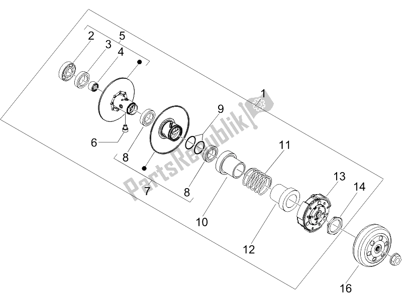 All parts for the Driven Pulley of the Gilera DNA 50 2006