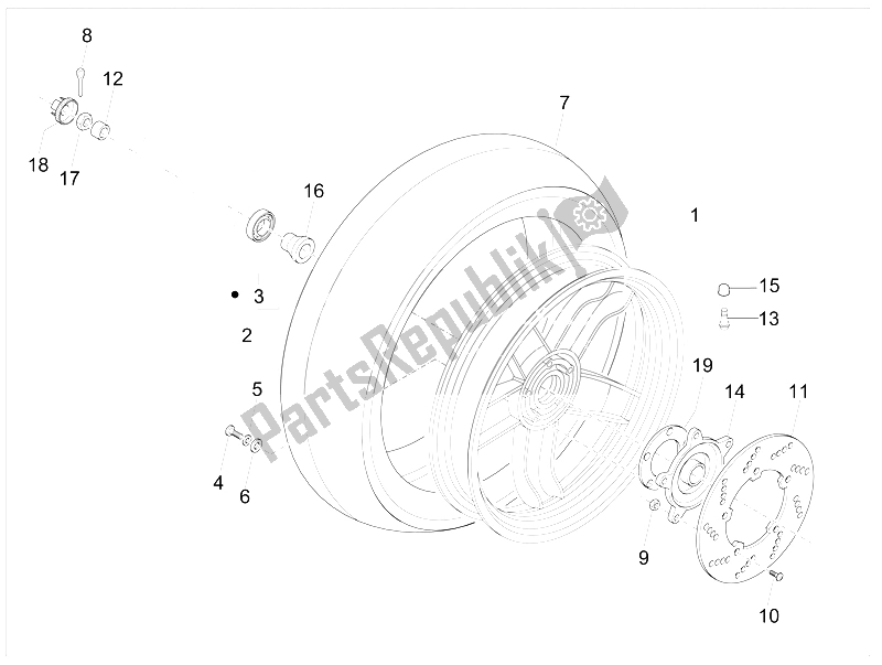 All parts for the Rear Wheel of the Gilera Nexus 500 E3 2006