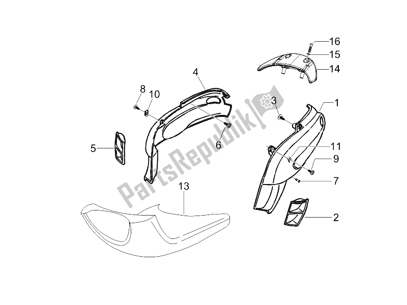 All parts for the Side Cover - Spoiler of the Gilera Storm 50 UK 2007