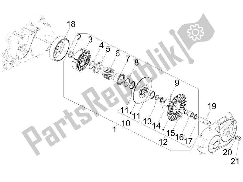 All parts for the Driven Pulley of the Gilera GP 800 2007