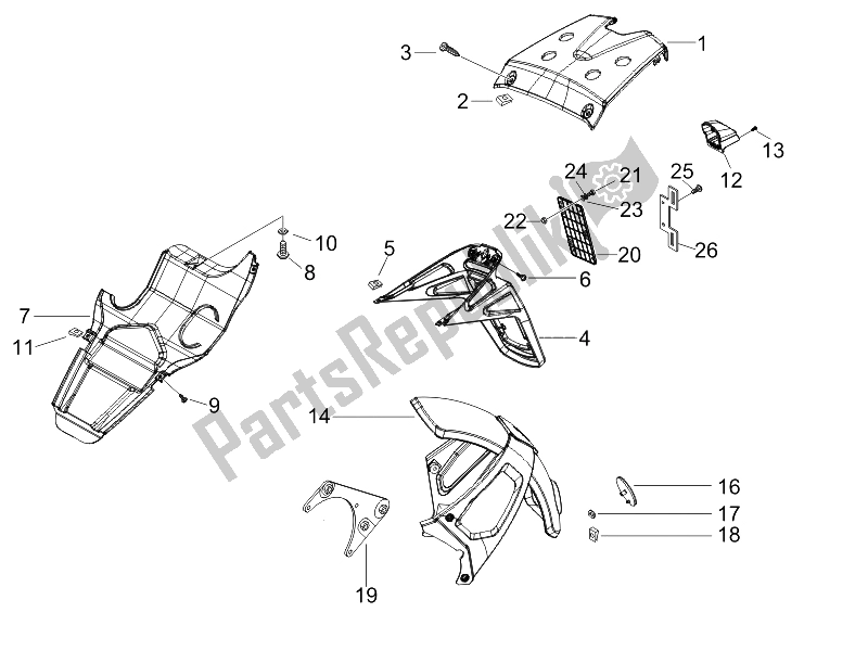 Toutes les pièces pour le Capot Arrière - Protection Contre Les éclaboussures du Gilera Runner 200 VXR 4T Race E3 UK 2006