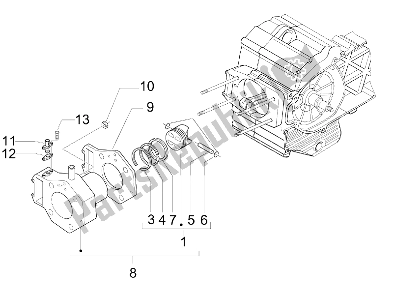 All parts for the Cylinder-piston-wrist Pin Unit of the Gilera Nexus 500 E3 2006