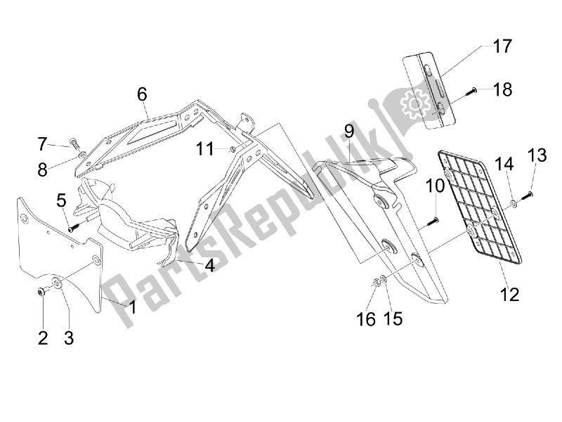 All parts for the Rear Cover - Splash Guard of the Gilera Nexus 300 IE E3 2008