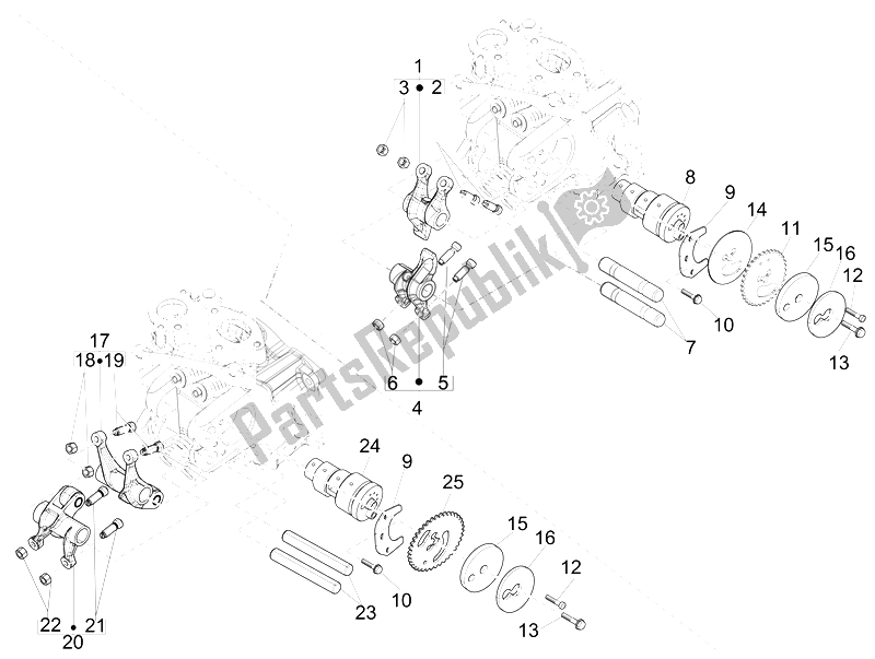 All parts for the Rocking Levers Support Unit of the Gilera Runner 125 ST 4T E3 2008