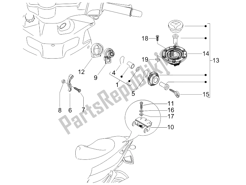 All parts for the Locks of the Gilera Runner 50 Pure JET Race 2005