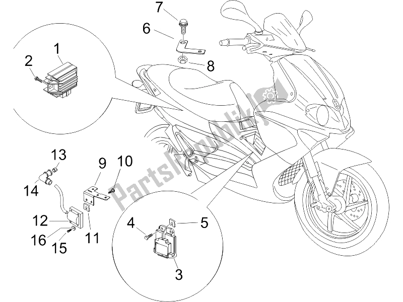 All parts for the Voltage Regulators - Electronic Control Units (ecu) - H. T. Coil of the Gilera Runner 125 VX 4T Race 2005