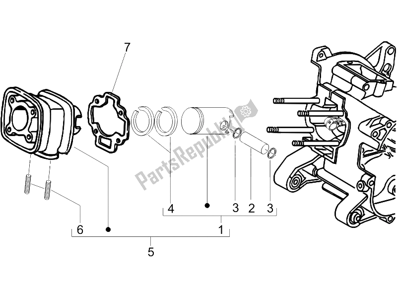 All parts for the Cylinder-piston-wrist Pin Unit of the Gilera Runner 50 Pure JET Race 2005