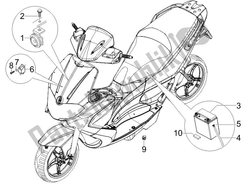 All parts for the Remote Control Switches - Battery - Horn of the Gilera Runner 50 SP 2010