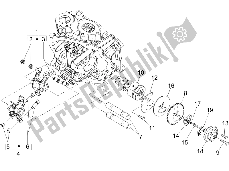 All parts for the Rocking Levers Support Unit of the Gilera Runner 200 VXR 4T Race E3 UK 2006