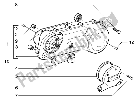 All parts for the Transmission Cover of the Gilera Runner 50 Purejet 1998