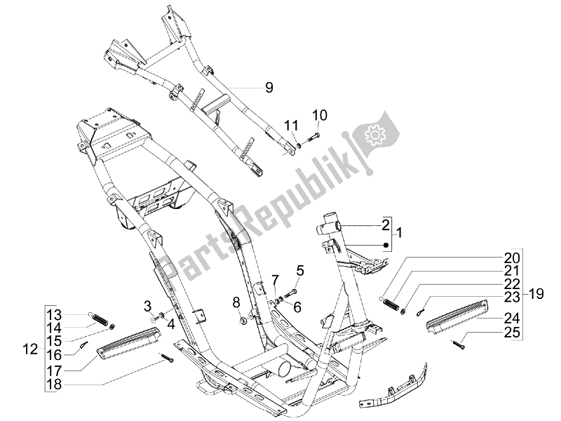 Alle onderdelen voor de Frame / Carrosserie van de Gilera Runner 125 ST 4T E3 2008