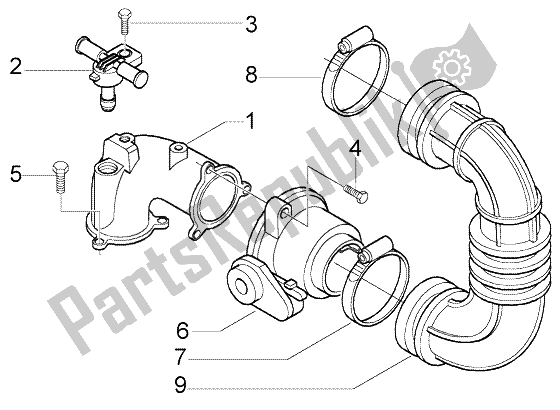 All parts for the Union Pipe-throttle Body-injector of the Gilera Nexus 500 1998