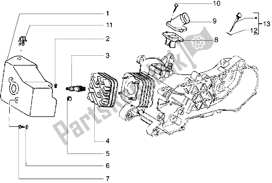 Todas as partes de Cabeça De Cilindro De Refrigeração Capô-entrada E Tubo De Indução do Gilera ICE 50 1998