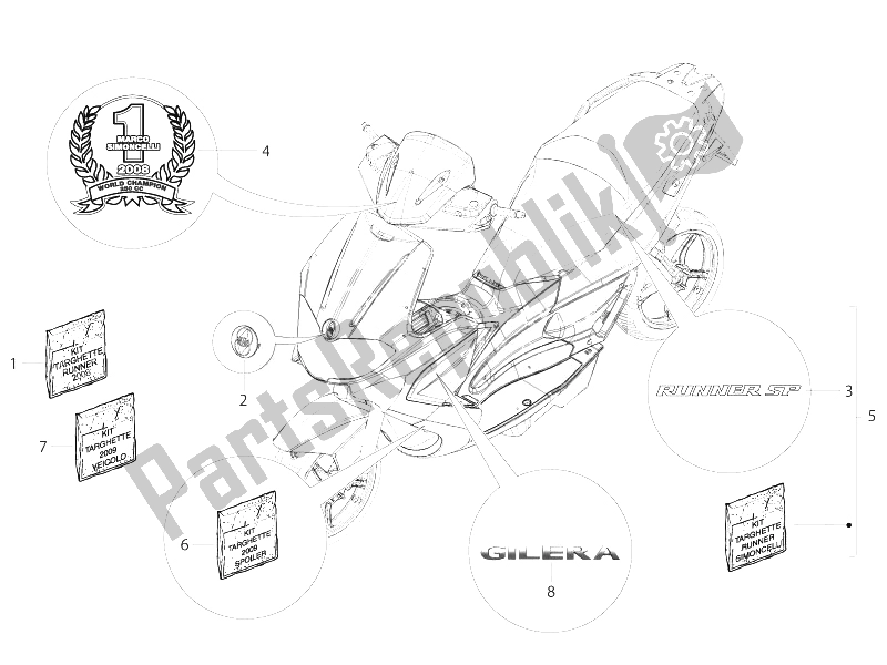 All parts for the Plates - Emblems of the Gilera Runner 50 SP 2008