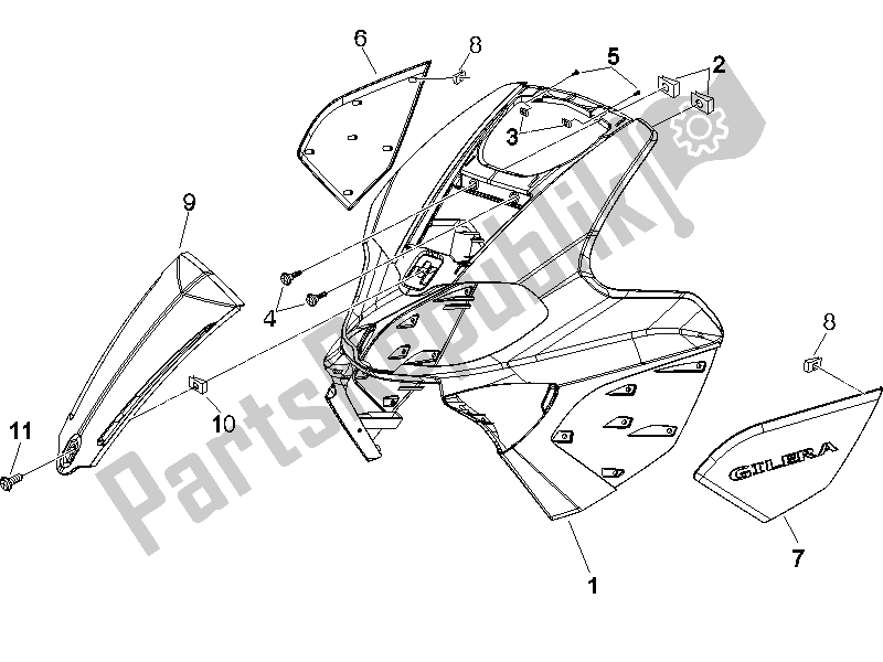 Toutes les pièces pour le Bouclier Avant du Gilera Runner 125 VX 4T SC E3 2006