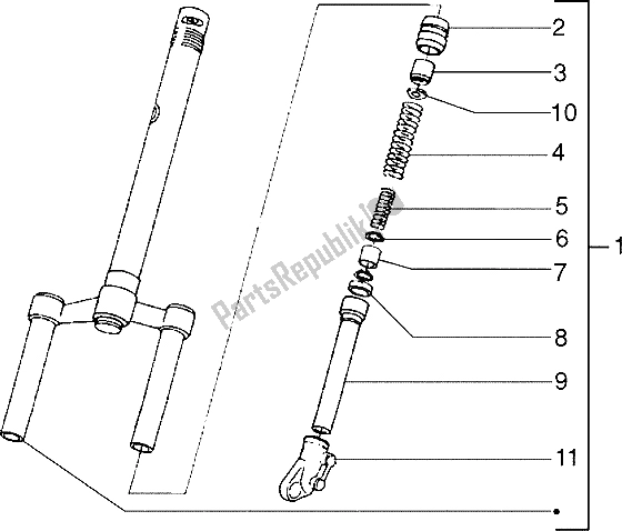 All parts for the Front Fork of the Gilera Storm 50 1998