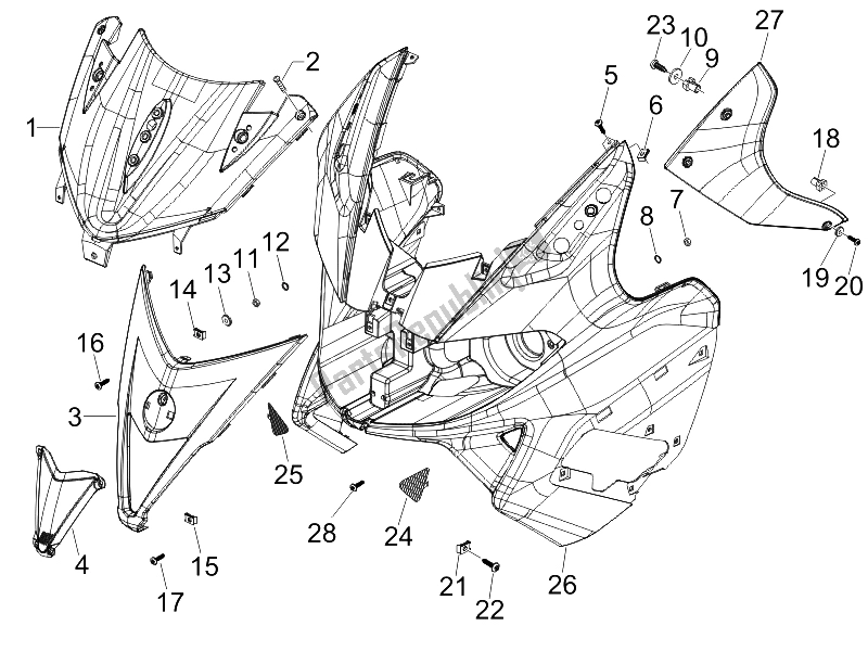 Toutes les pièces pour le Bouclier Avant du Gilera Nexus 250 SP E3 2006