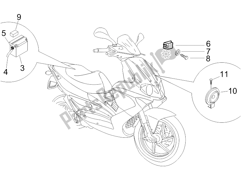 Toutes les pièces pour le Télécommandes - Batterie - Klaxon du Gilera Runner 50 SP UK 2005