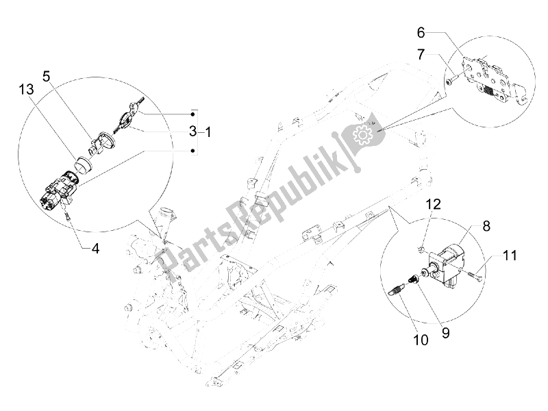 Todas las partes para Cerraduras de Gilera Fuoco 500 4T 4V IE E3 LT 2013