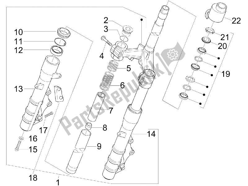 Toutes les pièces pour le Fourche / Tube De Direction - Palier De Direction du Gilera Nexus 300 IE E3 2009