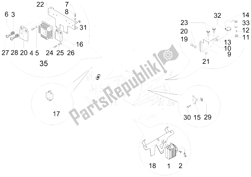 Toutes les pièces pour le Régulateurs De Tension - Unités De Commande électronique (ecu) - H. T. Bobine du Gilera Nexus 500 E3 2009