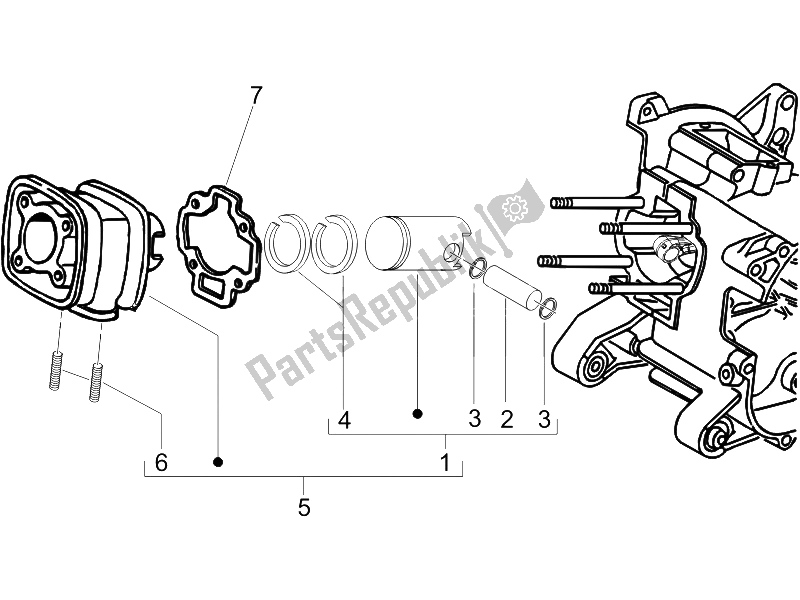All parts for the Cylinder-piston-wrist Pin Unit of the Gilera Runner 50 Pure JET SC 2006
