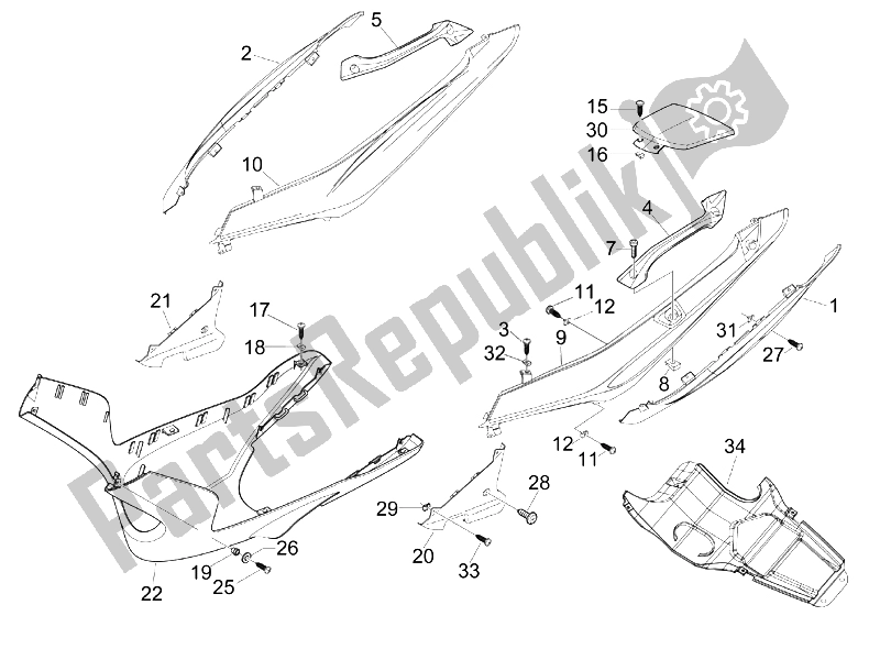 Toutes les pièces pour le Couvercle Latéral - Spoiler du Gilera Nexus 250 E3 2007