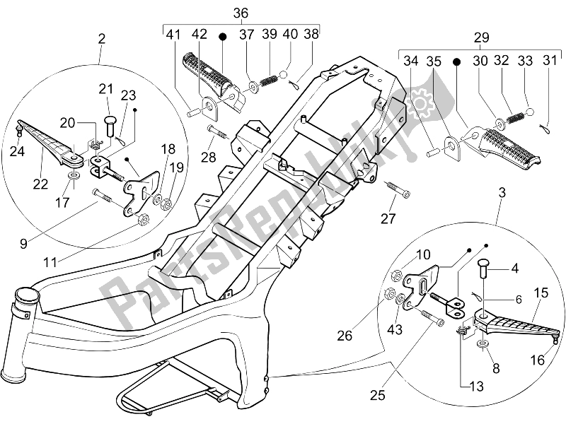 All parts for the Central Cover - Footrests of the Gilera DNA 50 2006