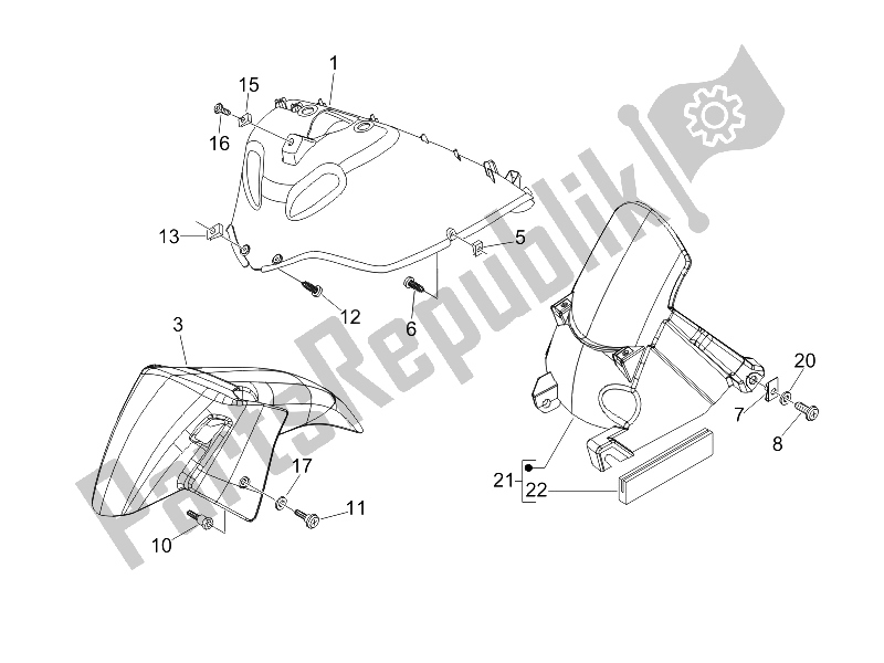 All parts for the Wheel Huosing - Mudguard of the Gilera Nexus 250 E3 2007