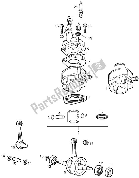 All parts for the Crankshaft Assy-cylinder And Piston of the Gilera RCR 50 1998