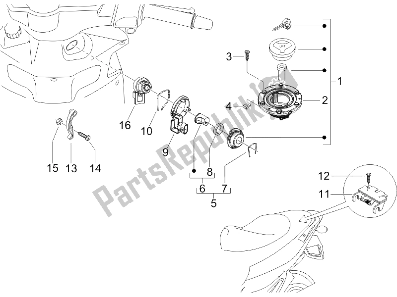 Todas as partes de Fechaduras do Gilera Runner 125 VX 4T UK 2005