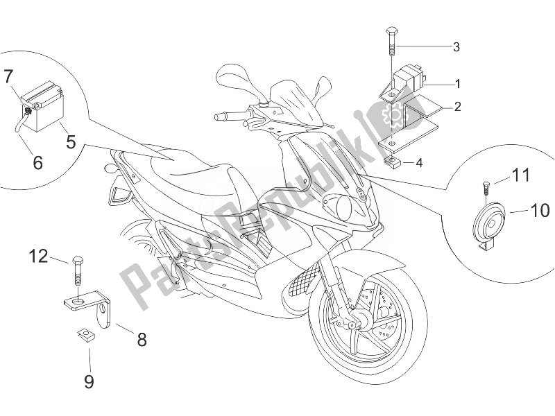 All parts for the Remote Control Switches - Battery - Horn of the Gilera Runner 125 VX 4T 2005