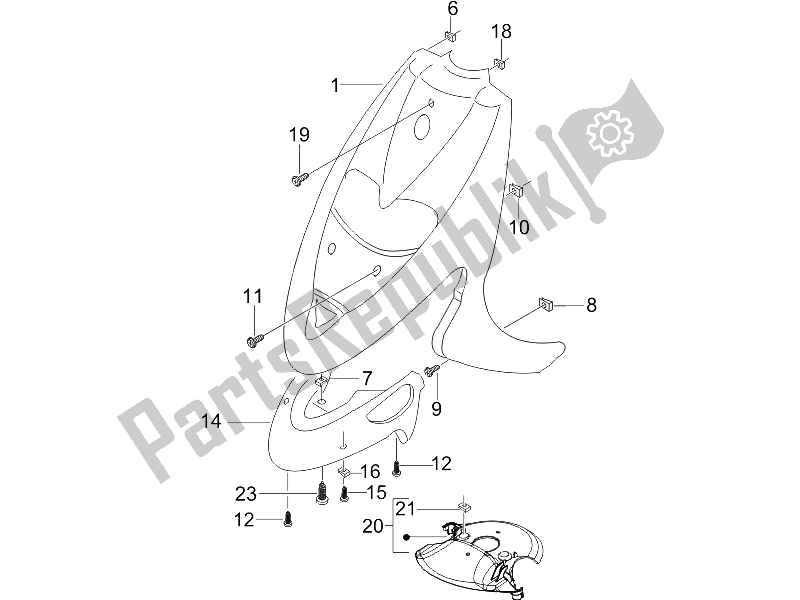 Alle onderdelen voor de Voorste Schild van de Gilera Stalker Special Edition 50 2007