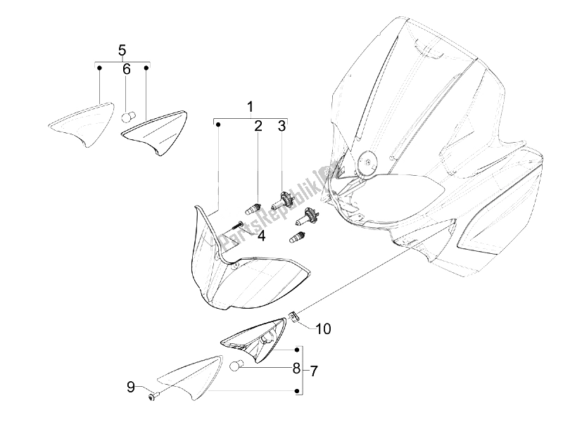 All parts for the Front Headlamps - Turn Signal Lamps of the Gilera Runner 125 ST 4T E3 2008