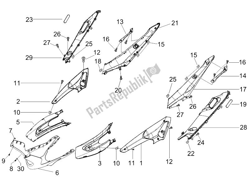 All parts for the Side Cover - Spoiler of the Gilera Runner 50 SP Race 2005