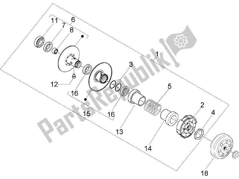 All parts for the Driven Pulley of the Gilera Runner 50 SP 2007