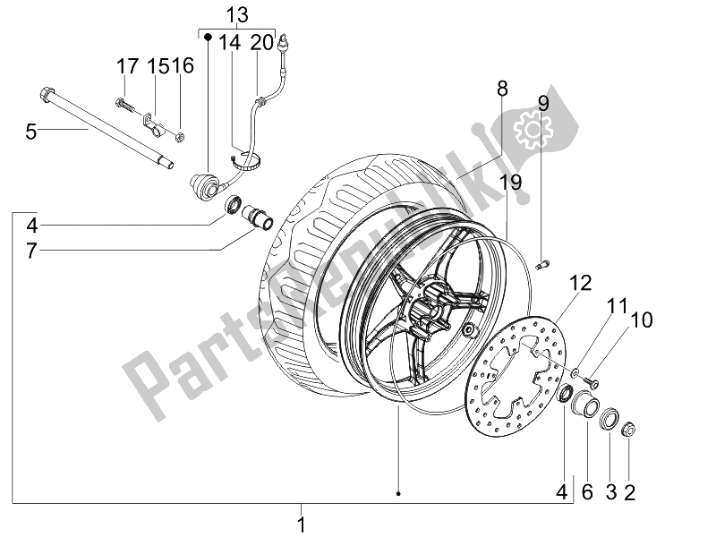 All parts for the Front Wheel of the Gilera Runner 50 SP 2008