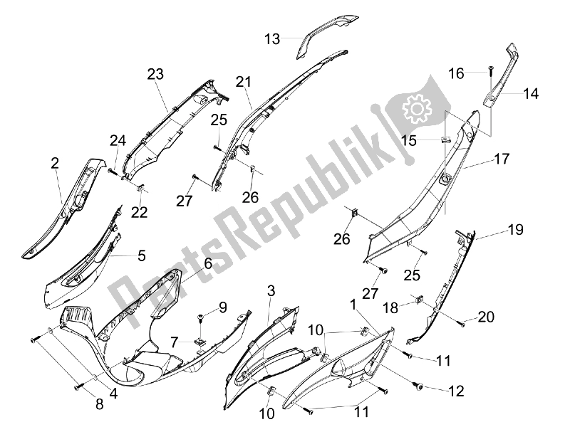 Tutte le parti per il Coperchio Laterale - Spoiler del Gilera Runner 125 ST 4T E3 2008