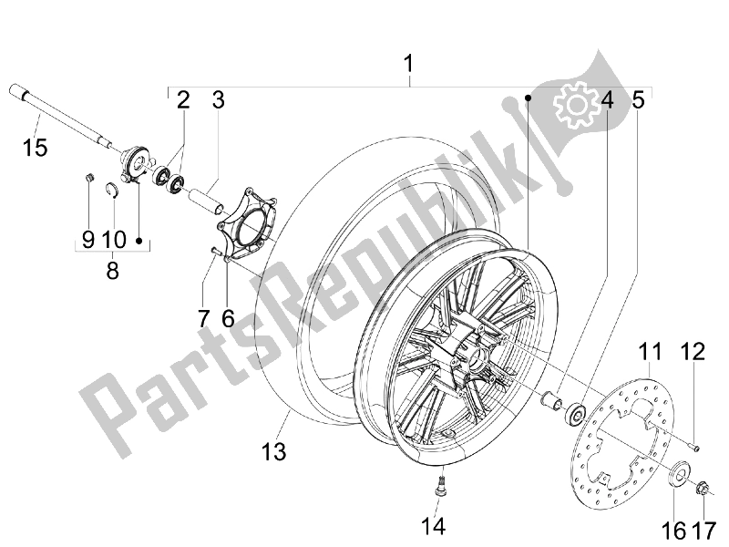 Toutes les pièces pour le Roue Avant du Gilera Nexus 125 IE E3 2008